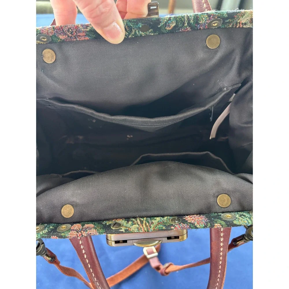 The Carpetbagger Floral Tapestry Doctor Bag Leather Handle Crossbody Handbag